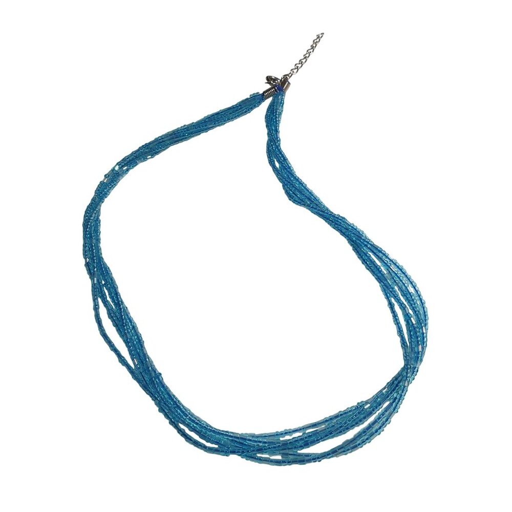 Blue Beaded Multi Strand Necklace Lobster Clasp Adjustable 17" to 19" Length